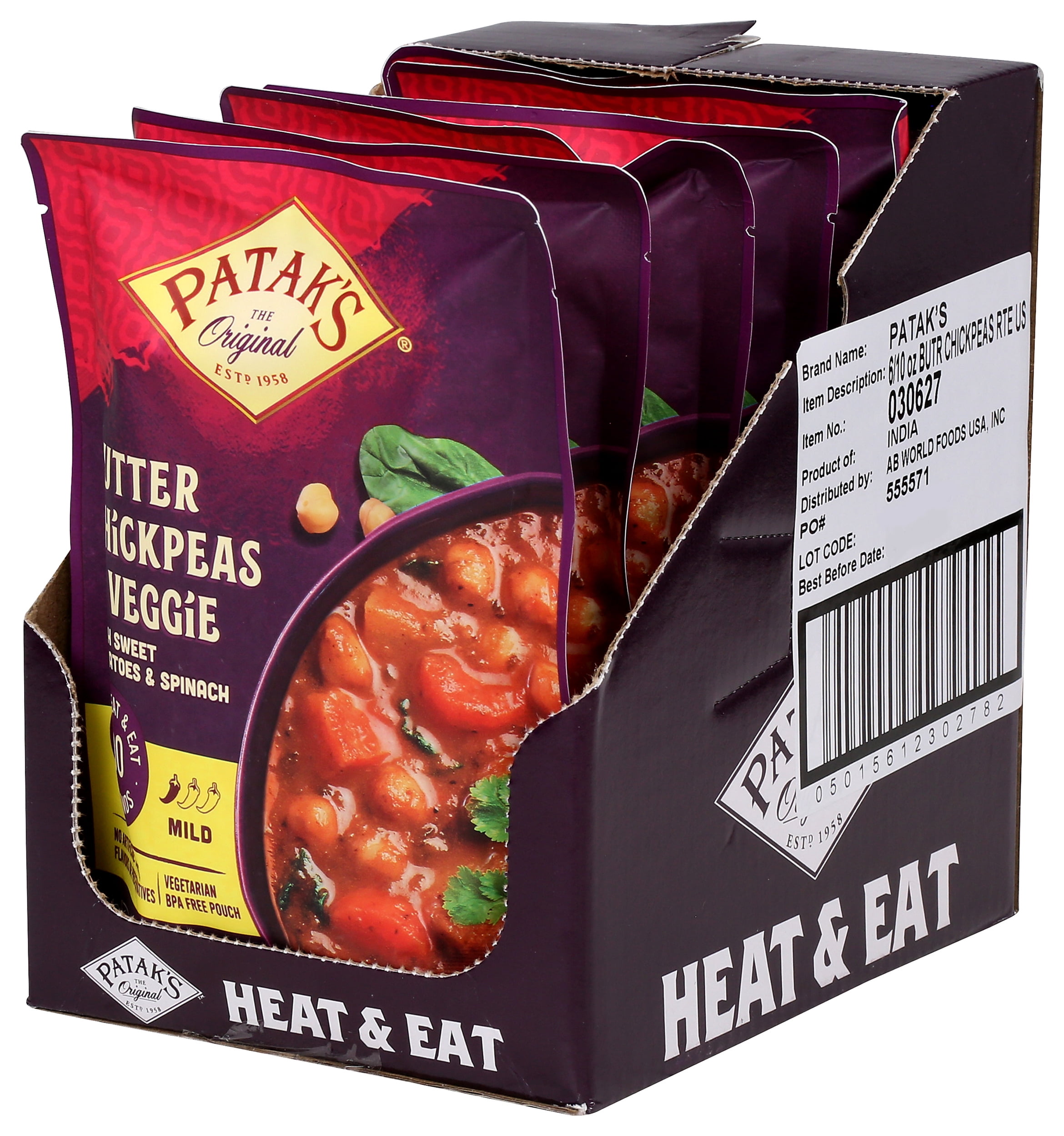 Pack of 6, Pataks Mild Butter Chickpeas & Veggie, 10.05 oz