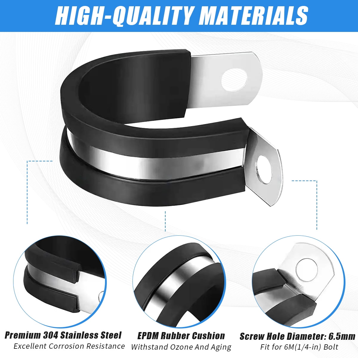 Cable Clamps Assortment Kit, 110PCS Stainless Steel Rubber Coated Cushioned Insulated Cable Clamp Automotive Wire Pipe Clamps