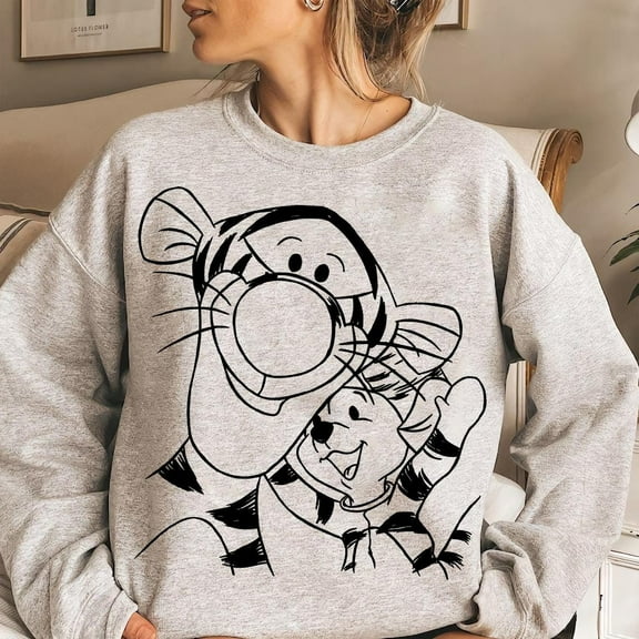 Disney Vintage Disney Winnie The Pooh Tigger & Roo Sketch T-Shirt, Wdw Epcot Theme Park Tee, Magic Kingdom Disneyland Matching Sweatshirt, S-5XL Sweatshirt