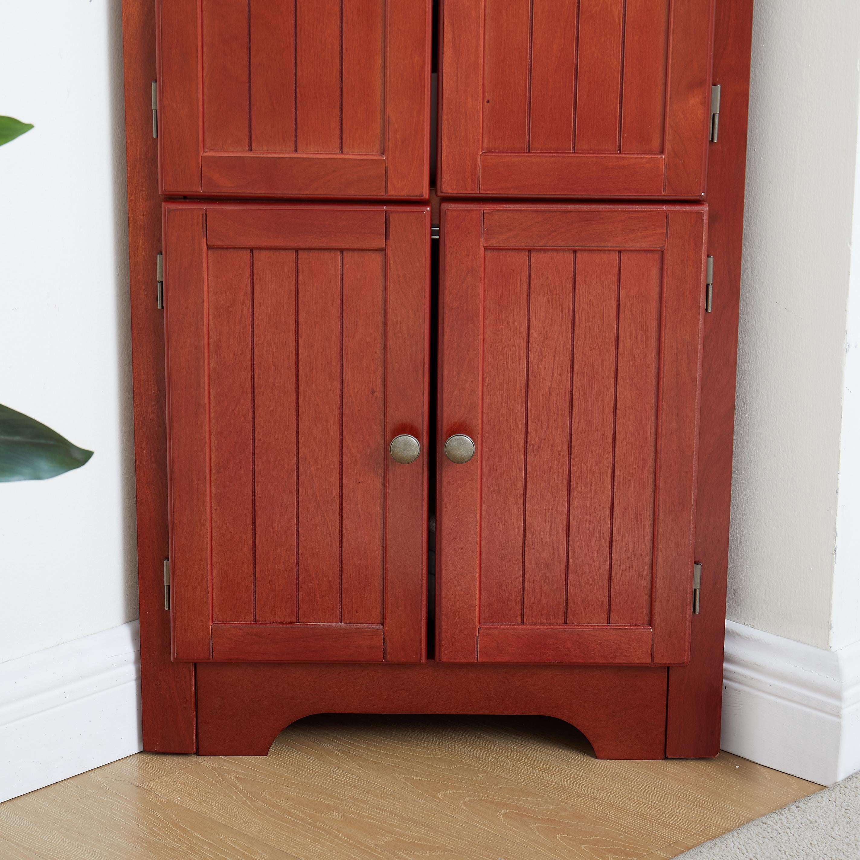 HSUNNS 4-Tier 72" Tall Corner Kitchen Pantry Storage Cabinet with 8 Doors, Freestanding Cupboard Storage Cabinet with Shelves, farmhouse bookshelf Cabinet for Kitchen, Bathroom, Living room, Cherry