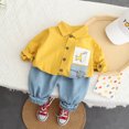 thumbnail image 4 of Vedolay Pants Sets for Boys 2 Piece Outfits Tropical Print Button Front Long Sleeve Top and Shorts,Yellow 2-3 Years, 4 of 5