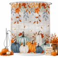 thumbnail image 2 of Teal Orange Pumpkins Fall Shower Curtains for Bathroom, Thanksgiving Leaves Brown Wooden Waterproof Fabric Shower Curtain, Decorative Bathroom Curtain for Bathtub, 36"x72", No Hooks Included, 2 of 9