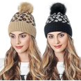 thumbnail image 3 of noir Bonnet Tricot D'hiver Pour Femmes Casquettes Bonnets Et Chapeaux Bonnet En Crochet Lopard Bonnet De Ski Avec Pompon, 3 of 5