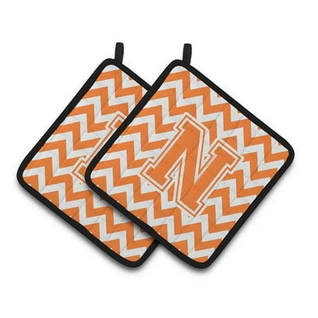 

Letter N Chevron Orange & White Pair of Pot Holders