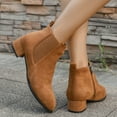 thumbnail image 4 of Suede Chelsea Boots Women Zip up Low Block Heel Pointed Toe Dress Fall Ankle Booties Slip on Stretch Short Boots, 4 of 7