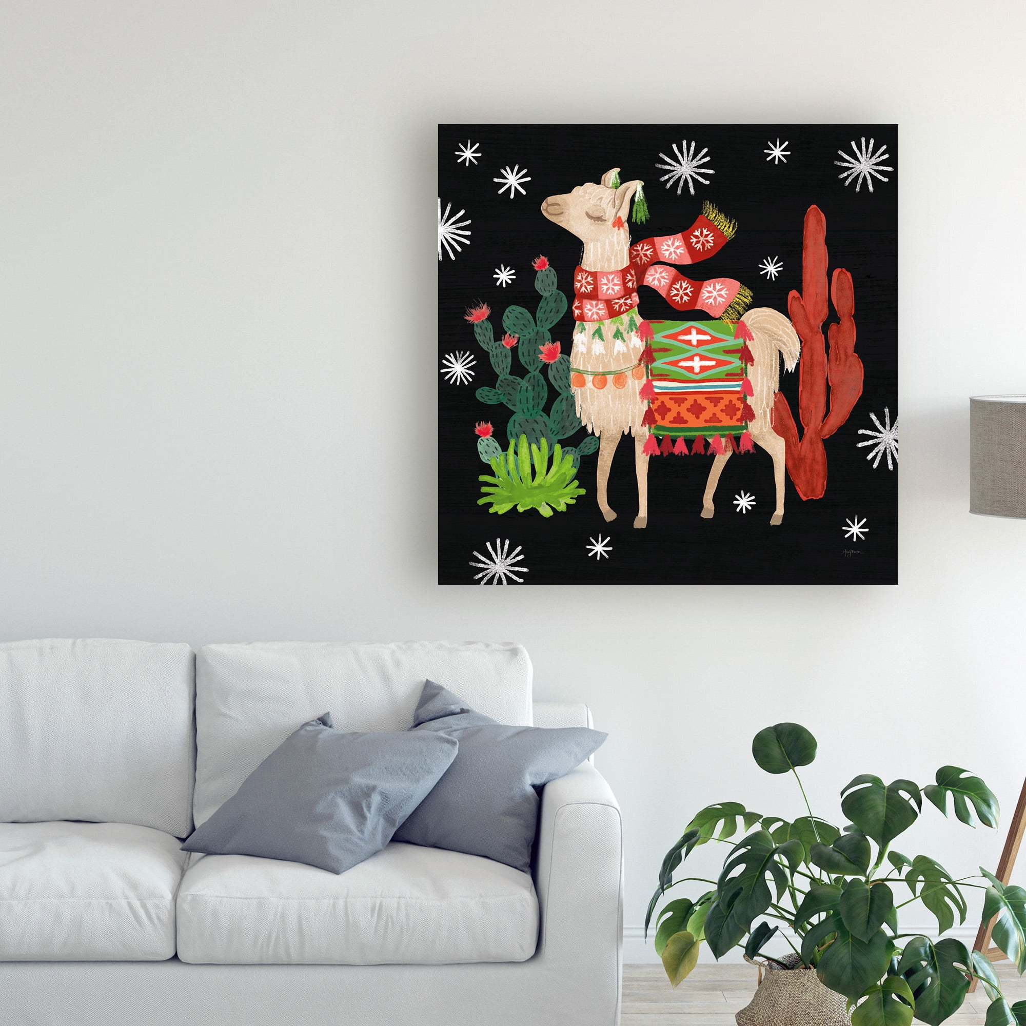 Trademark Fine Art 'Lovely Llamas IV Christmas Black' Canvas Art by Mary Urban
