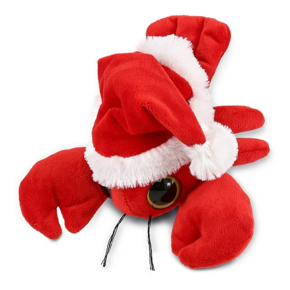 DolliBu Santa Big Eye Lobster Stuffed Animal Plush Toy - Super Soft Ocean Life Animal Dress Up with Red Santa Claus Outfit, Cute Holiday Christmas Gift - 6 Inches
