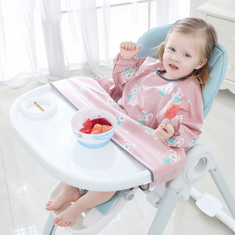 Yushu Newborn Long Sleeve Bib Coverall with Table Cloth Cover Baby Dining Chair Gown-Feeding Bibs Apron for Boys Girls Baby Kids Toddler Long Sleeve Scarf 
