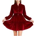 thumbnail image 2 of Fznquz Party Plus Size Dresses for Women Velvet Long Sleeve Red Birthday Dresses Flowy Mini Elegant Button Spring Fashion, 2 of 8