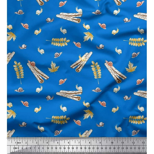 Soimoi Cotton Poplin Fabric Leaves,Cinnamon & Snail Insects Decor Fabric Printed Yard 42 Inch Wide