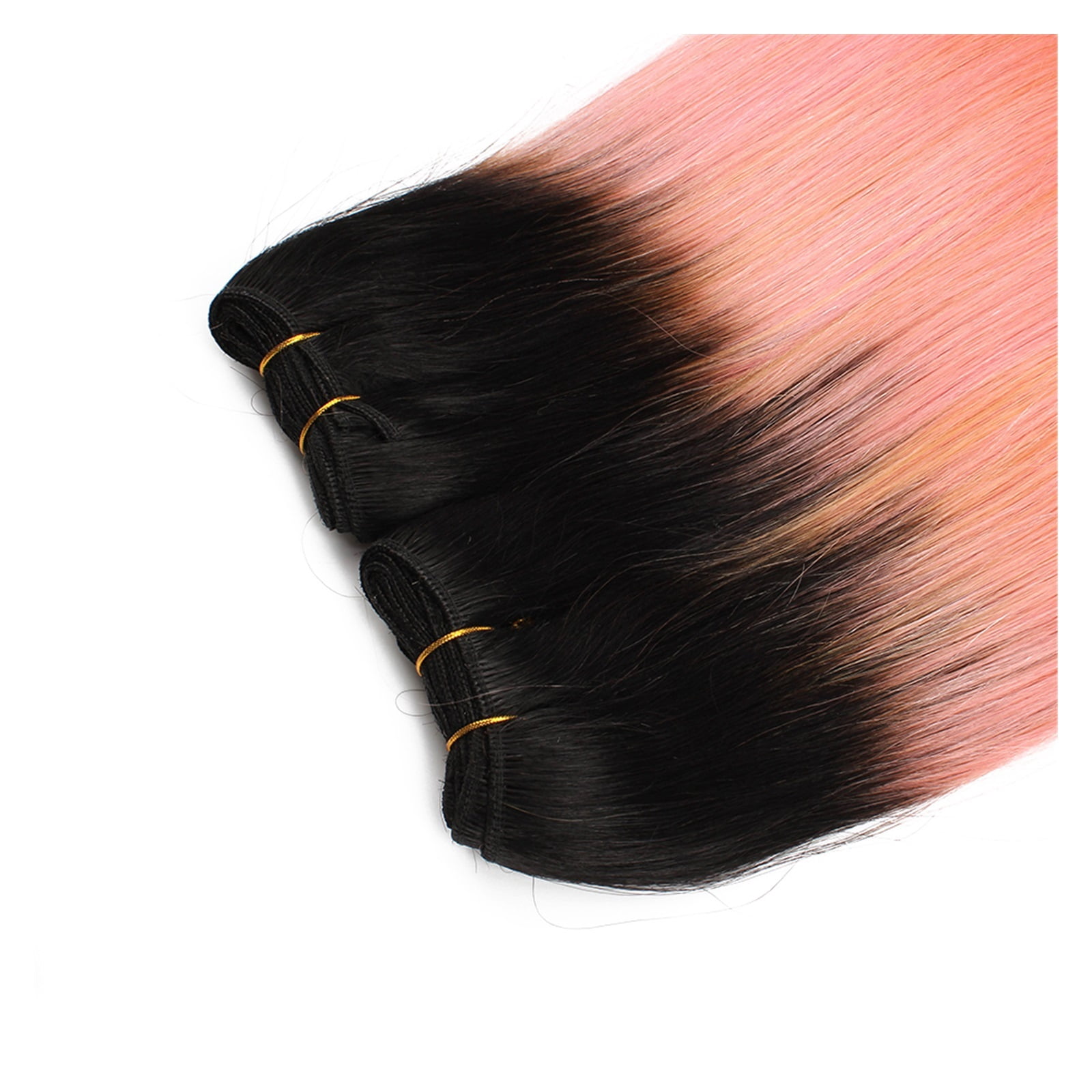 Straight Bundles with 4x4 Lace Closure Hot Pink Rose Golden Luxury Pre-Colored Remy Human Hair Extensions Hair