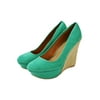 Qupid Worthy Suede Pumps Round Toe Platform Casual - Sea Green Suede - Size 8