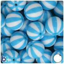 BeadTin Light Blue & White Beach Ball 20mm Round Acrylic Beads (10pcs)