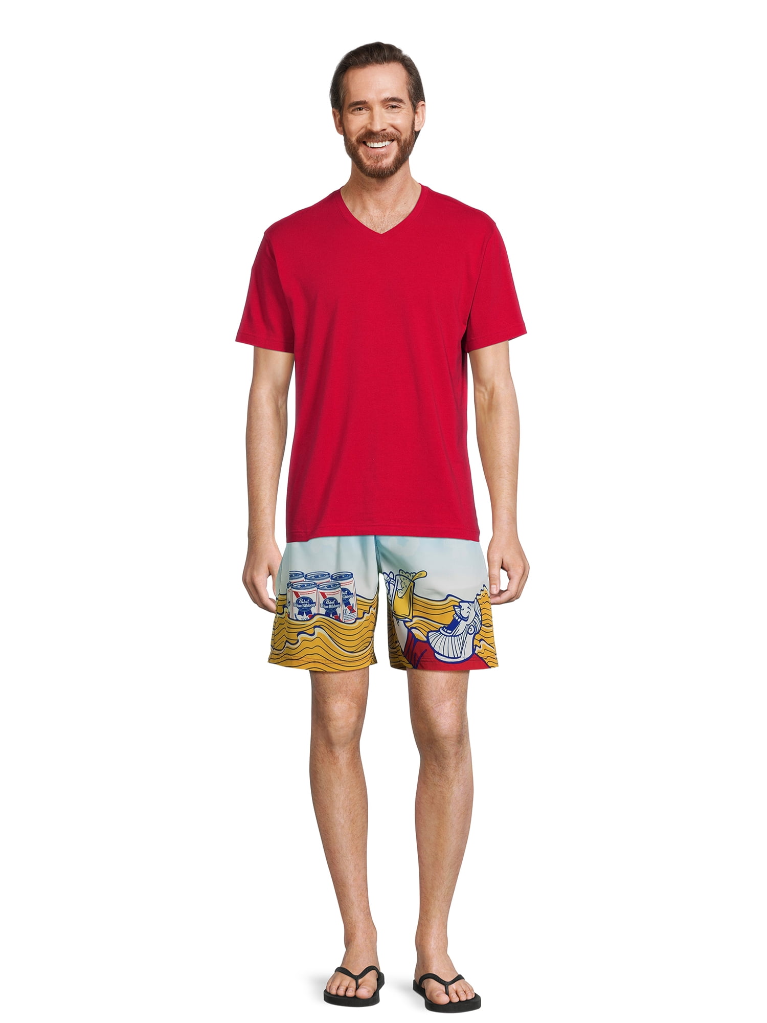 Pabst Blue Ribbon Men's & Big Men's Board Shorts Swim Trunks, 7.5" Inseam, Sizes S-3XL