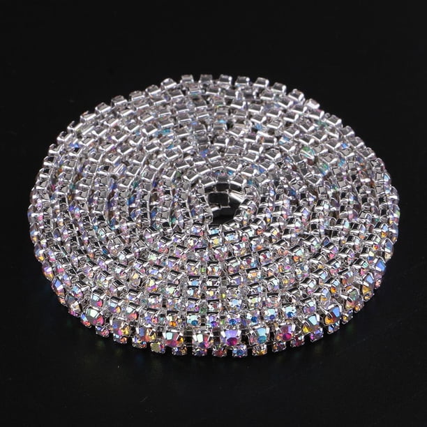 1 Rollo - 3 Filas - 1 Yarda - 10 Mm - Adorno de Cadena de Cierre de de Imitación de Cristal - Suministros para Manualidades de Bricolaje Diamante color plata Soledad Diamantes de imitación