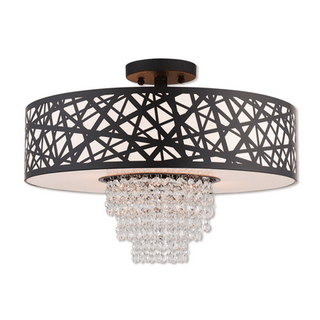 

Semi Flush Mounts 4 Light With Bronze Crystal Clear Oatmeal Color Fabric Hardback Medium Base 18 inch 240 Watts - World of Crystal