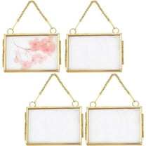 4Pcs 3.4 Inch Pressed Flowers Frame Bulk Glass Floating Frames Mini Gold Vintage DIY Double Clear Glass Floating Artwork Display with Metal Chain for Dried Plant Specimen Picture Wall Decor