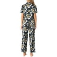 thumbnail image 3 of INSPIRE CHIC Women's Satin Pajama Set Silk Floral Short Sleeves Top and Pants 2 Pcs Pajamas M Black Flowers, 3 of 5