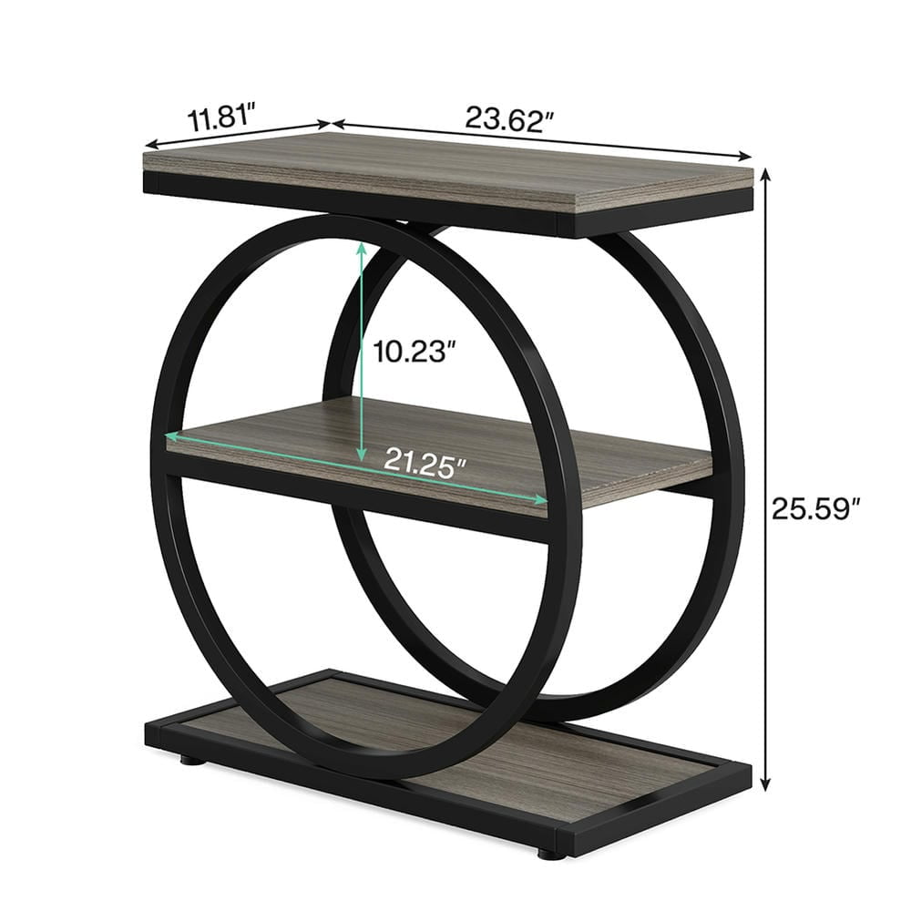 Barara King Console Table, Entryway Table, Console Sofa Table, Display Shelf,3-Tier End Table, Industrial Sofa Side Table with Round Metal Frame, Gray
