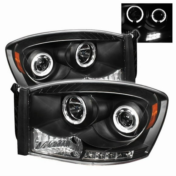 Spyder Automotive Assemblage de Phare 5010001 Ampoule Halogène; Faisceau de Projecteur avec Halo LED; Ampoule Claire H1 Haute/basse H1; Lentille Claire; Boîtier Noir; Ensemble de 2