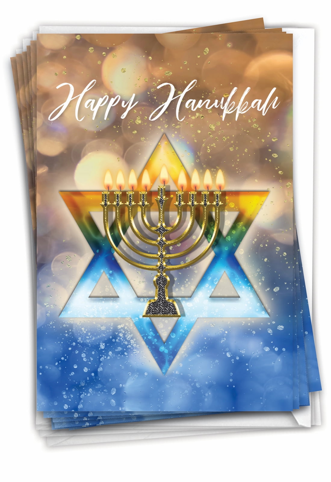 The Best Card Company 12 Blank Chanukah Greeting Cards Set w/ 5x7 Envelopes, 1x12 Designs, For Men, Women, Jewish Holiday Cards Festival of Lights C3687AHKB-B12x1