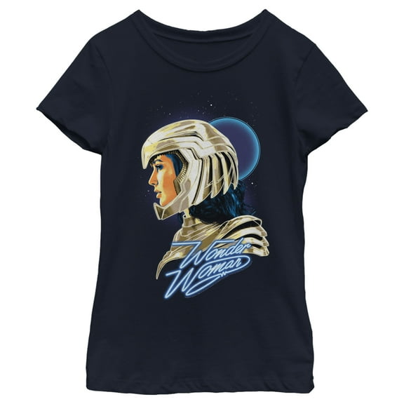 Girl's Wonder Woman 1984 Golden Battle Armor Graphic Tee Navy Blue Small