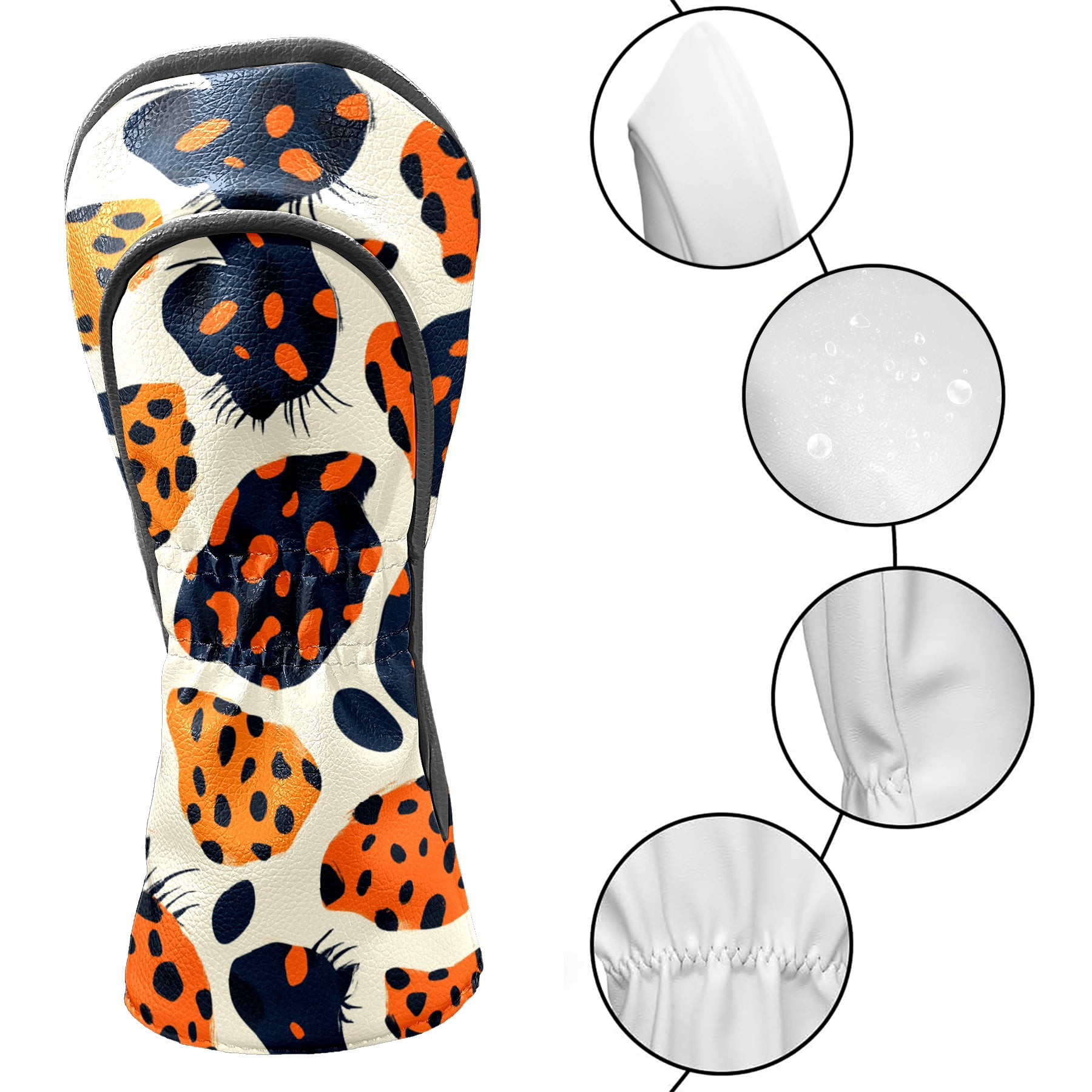 Golf Club Covers PU Leather Waterproof Head Covers for Fairway Woods Hybrids Leopard Print