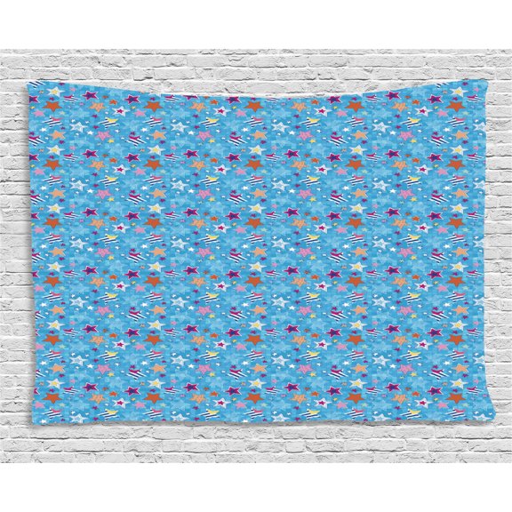 Stars Tapestry, Hand Drawn Abstract Space Themed Heavenly Bodies Colorful Cartoon Scrapbook Design, Wall Hanging for Bedroom Living Room Dorm Decor, 60W X 40L Inches, Multicolor, by Ambesonne