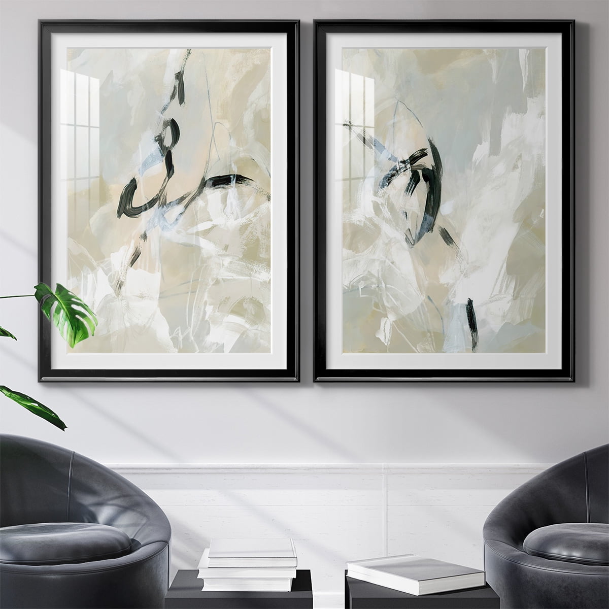Wexford Home Scribble Veil I Premium Framed Print, 18.5" x 24.5" - Ready to Hang, Black (Set of 2)