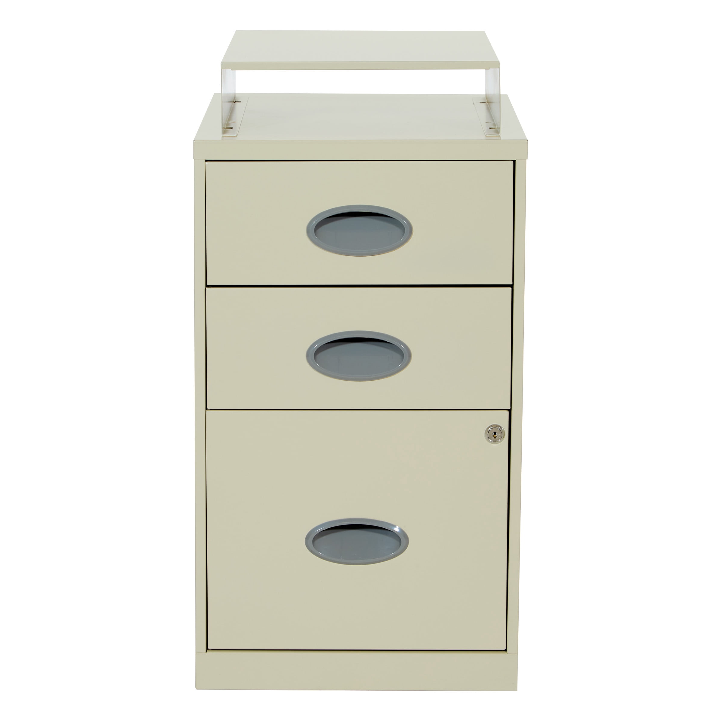 3 Drawer Locking Metal File Cabinet w/ Top Shelf in Tan