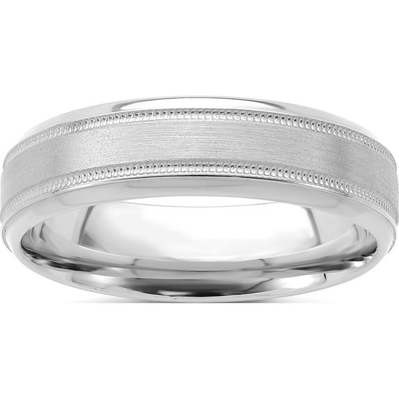 14K White Gold Standard Comfort Fit Brush Satin Fancy Band (Size 13.5) Made In United States wb101s-13.5