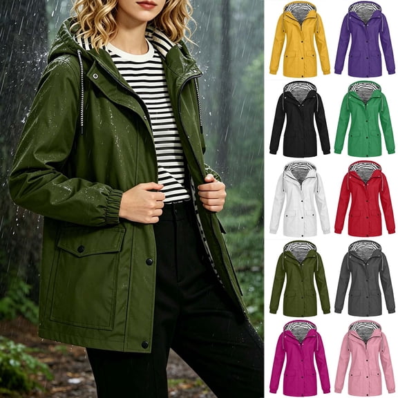 Women's Waterproof Rain Jacket Lightweight Raincoat Hooded Hiking Jacket Softshell Windbreaker S-5XL Yellow