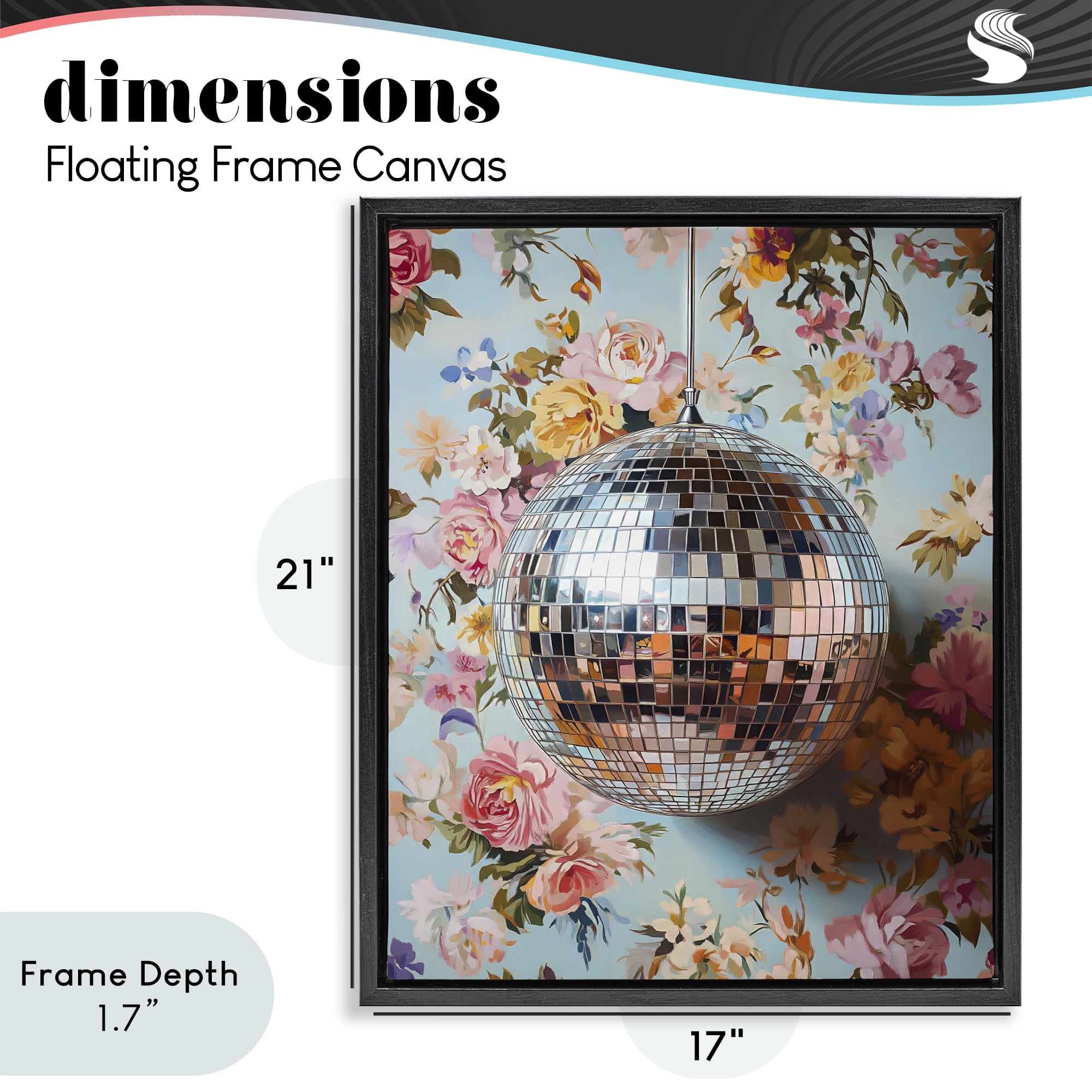 Stupell Industries Floral Disco Ball Reflection Black Framed Floater Canvas Wall Art, design by LSR Design Studio