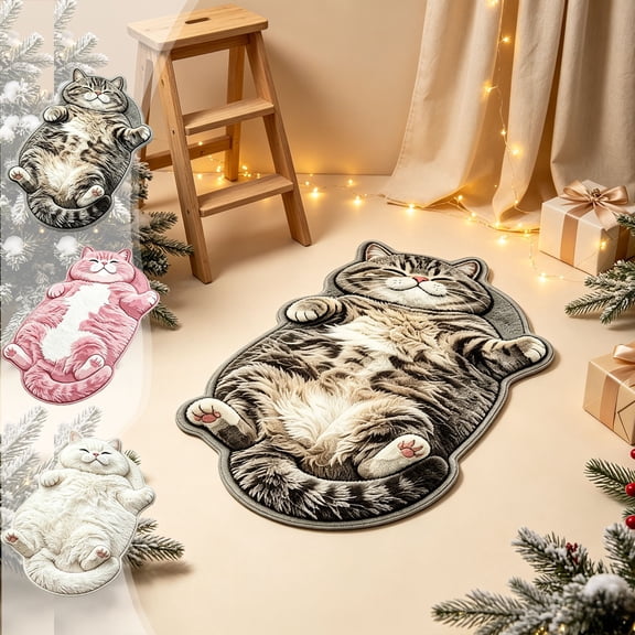 EaskTriop Irregular Cat Shape Rug, Adorable Chubby Tufted Plush Floor Mat, Non Slip Soft Doormat for Bedroom Entryway Home Decor