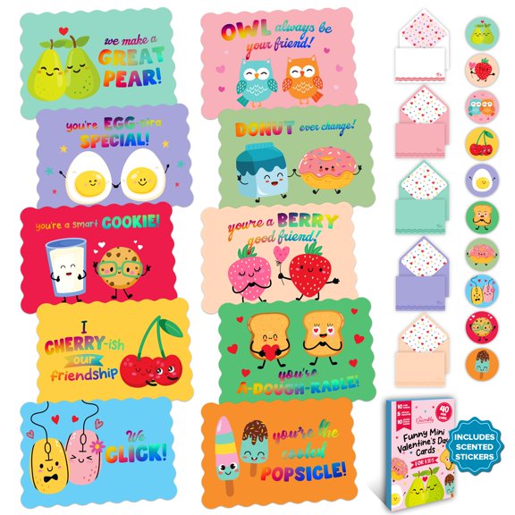 Decorably Paquete de 40 tarjetas holográficas de San Valentín, 12 diseños