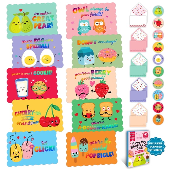 Decorably Paquete de 40 tarjetas holográficas de San Valentín, 12 diseños