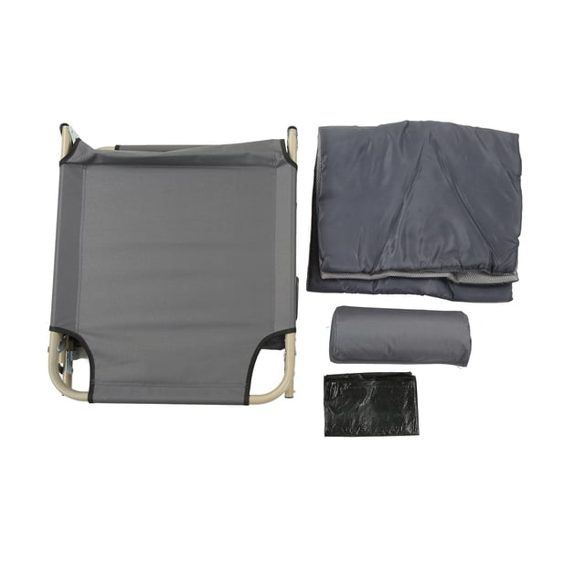 Cama plegable individual para una persona, reclinable, plegable, para acampar, oficina, pausa para el almuerzo, emergencia al aire libre, tubo redondo de 56 pulgadas, almohadilla gris y transpirable