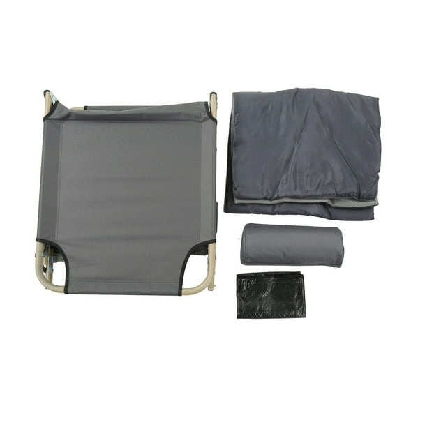 Cama plegable individual para una persona, reclinable, plegable, para acampar, oficina, pausa para el almuerzo, emergencia al aire libre, tubo redondo de 56 pulgadas, almohadilla gris y transpirable