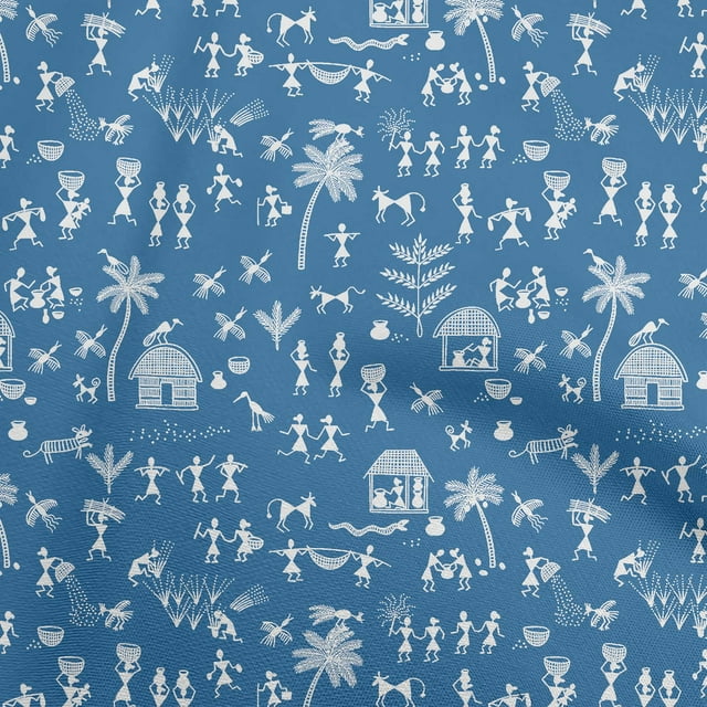 oneOone Rayon Teal Blue Fabric Asian Floral Block Sewing Craft Projects Fabric Prints by Yard 56 Inch Wide