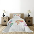 thumbnail image 3 of Ambesonne World Map Quilted Coverlet 2 Pcs, World Europe America, Twin Size, Multicolor, 3 of 5