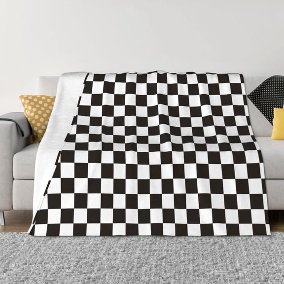 Rozeui Black and White Checkerboard for Flannel Blanket, Soft Fuzzy Plush King Blanket for Winter, Thick and Warm All-Season Bed Throw-50"x40"