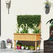 Outsunny Raised Garden Bed with Trellis for Climbing Plants, Wood Planter with Legs, Drainage Holes & Filter, Natural Wood