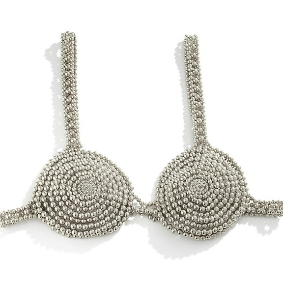 Stylish Pearl Bikini Chest Chain Beach Exquisite Women Pearl Embellished Bra Body Jewelry Beaded Tops Breast Cover Up