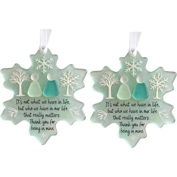 Snowflake-Shaped Sea Glass Friendship Decor - 2PCS 3.15" Timeless Friendship Heart Keepsake - Green Christmas Pendant for Christmas Tree Hanging Ornaments, Sea Glass Art for Best Friends