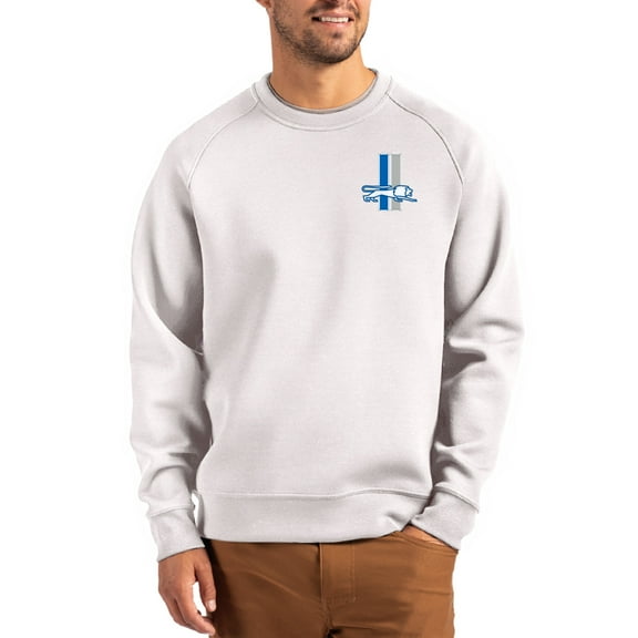 Men's Cutter & Buck Gray Detroit Lions Throwback Roam Recycled Raglan Pullover Sweatshirt