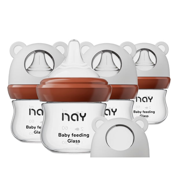 Set de 4 biberones de vidrio yanyoyo para bebé 90 ml con flujo lento anti-cólicos