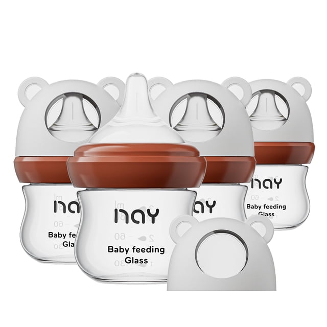 Set de 4 biberones de vidrio yanyoyo para bebé 90 ml con flujo lento anti-cólicos