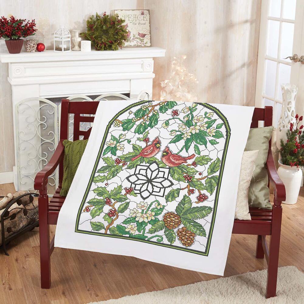 Herrschners® Winter Stained Glass Lap Quilt Top Stamped Cross-Stitch