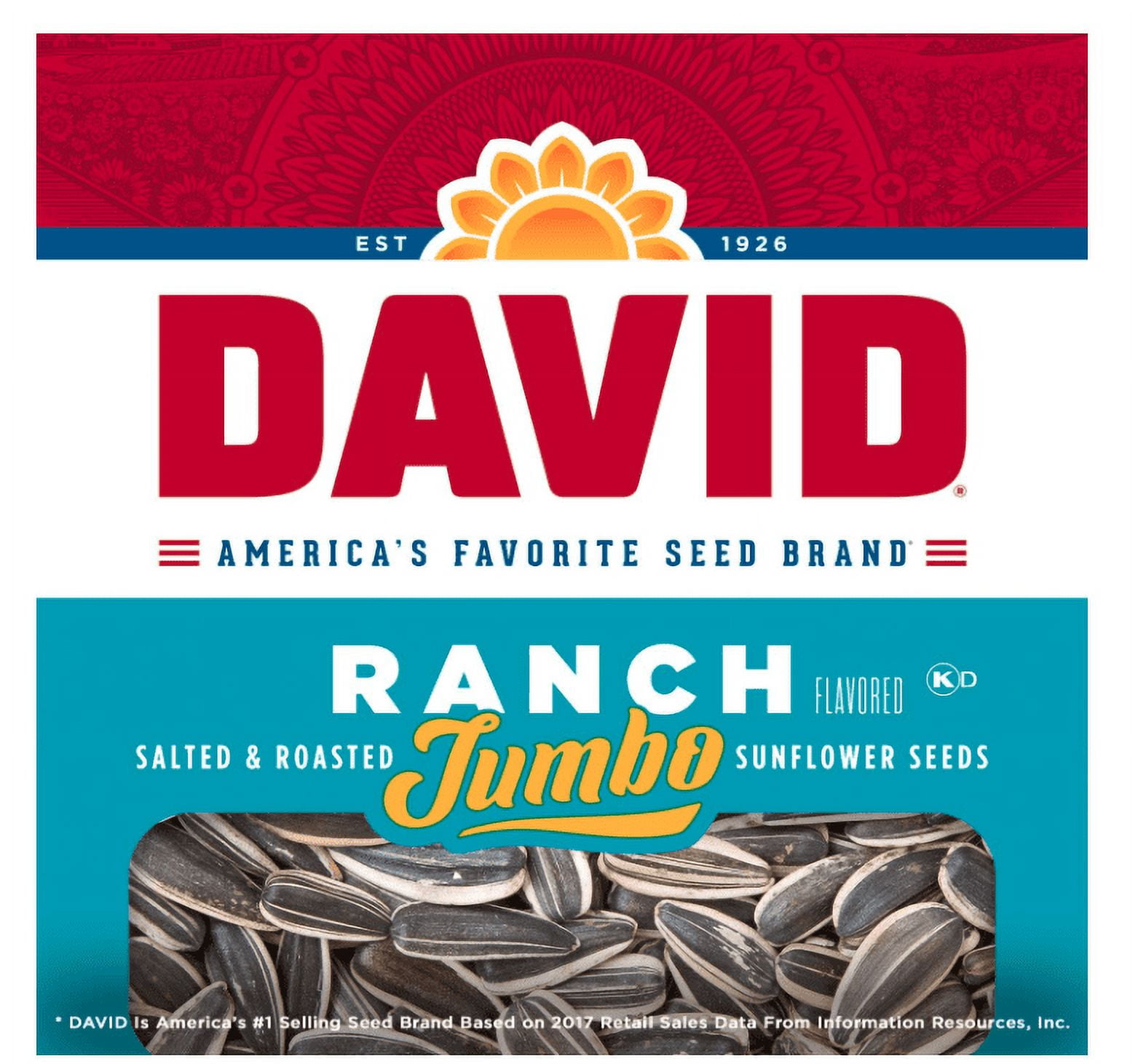 David Seeds Jumbo Sunflower Ranch Flavor, 5.25-Ounce Bag (Pack of 12)