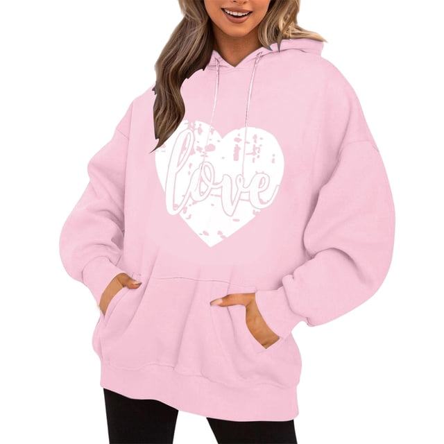 WEAIXIMIUNG Sweat à Fermeture Éclair pour Femmes Grande Taille Imprimé Cœur de la Saint-Valentin Manches Longues Col Rond avec Poche